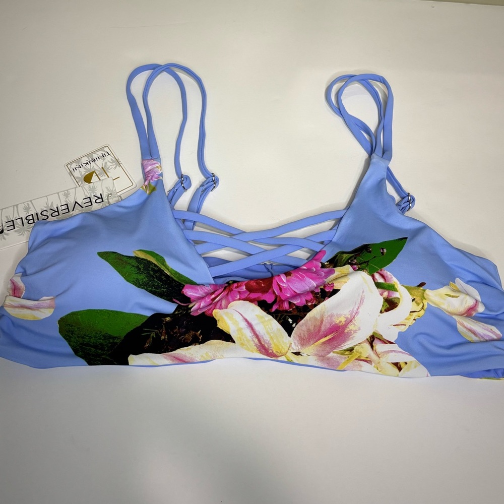 TiniBikini Floral Strappy Reversible Bikini Swim Top Size Large NWT